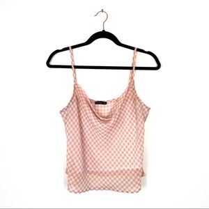 Cotton On Pink White Gingham Checkered Drape Cowl Neck Spaghetti Strap Tank Top